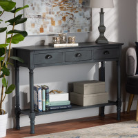 Baxton Studio JY20A373-Grey-Console Baxton Studio Garvey French Provincial Grey Finished Wood 3-Drawer Entryway Console Table